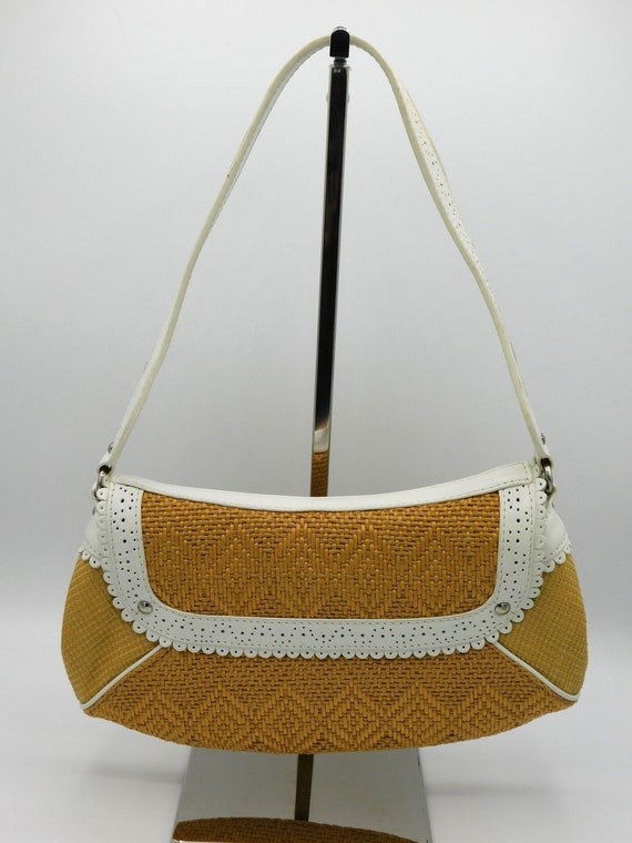 Cole Haan Megan Straw Purse with White Leather Tri