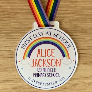Personalised First Day at School Medal, First Day at school award, Rainbow award, First Day at School Badge