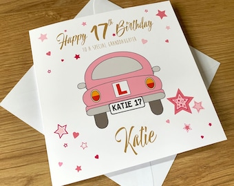 Personalised Girls Learner Driver 17th Birthday Card - Any Age Any Message