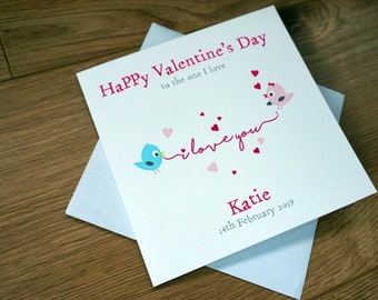Personalised Valentine's Card Love Birds Wife Girlfriend Fiancée Partner Any Name Any Message