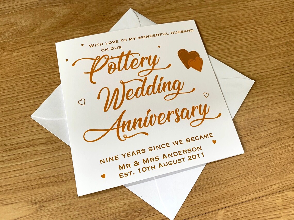 Personalised Pottery 9th Wedding Anniversary Card Husband Wife Etsy
