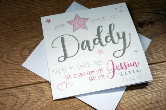 Personalised First Father/'s Day as a Daddy//Dad Card with Badge New Baby/'s 1st