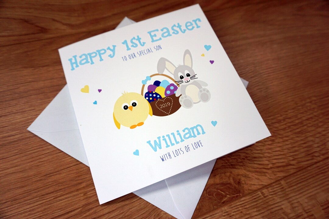 Personalised Baby's First 1st Easter Card Bunny Chick Easter Eggs Son ...