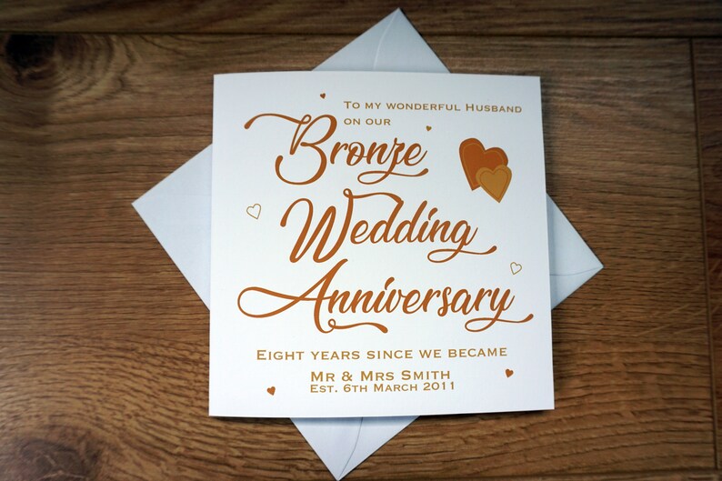 Personalised Bronze 8th Wedding Anniversary Card Husband Wife Etsy