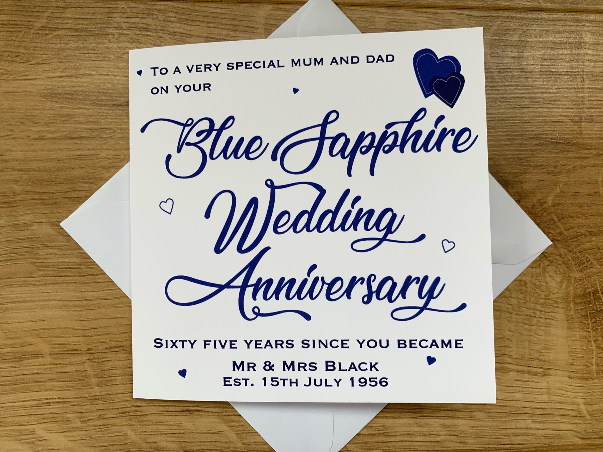 Personalised Blue Sapphire 65th Wedding Anniversary Card Husband Wife ...