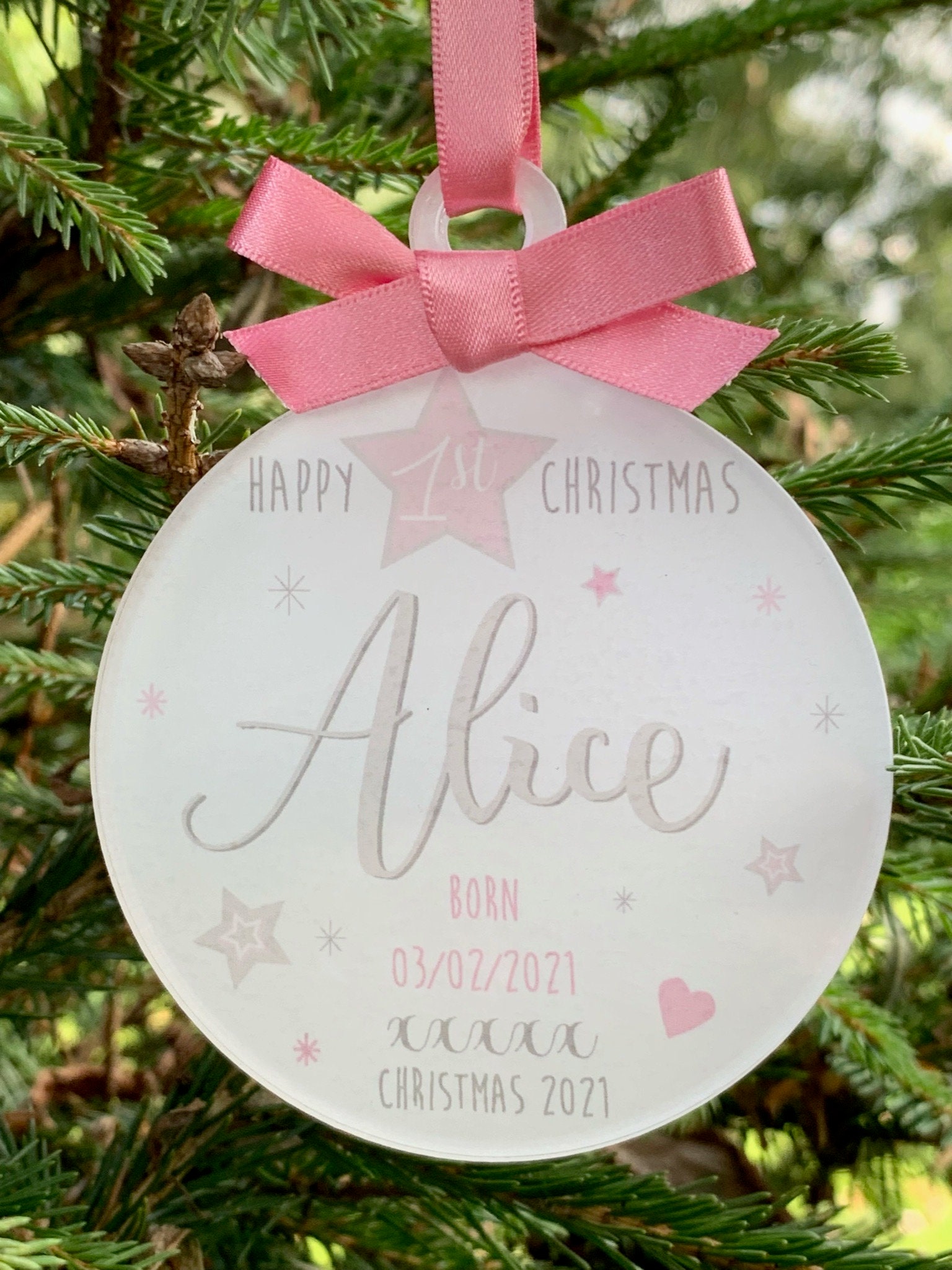 Personalised First 1st Christmas 2021 Bauble Decoration Pink - Etsy UK
