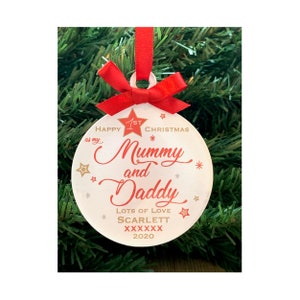 Personalised Mummy and Daddy First 1st Christmas Bauble Any Name Any Message