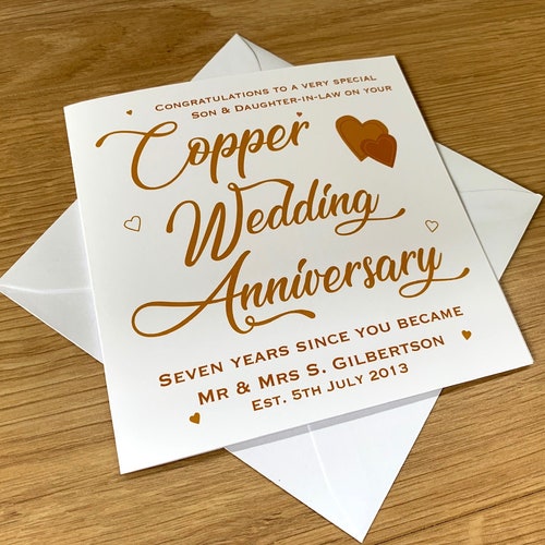 Personalised Copper 7th Wedding Anniversary Card Husband Wife Brother Sister Special Couple  Any Name Any Message