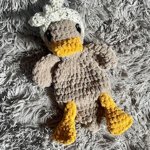Duck Lovey, Crochet duck snuggler, Della Duck lovey, baby shower gift, soft cuddle buddy