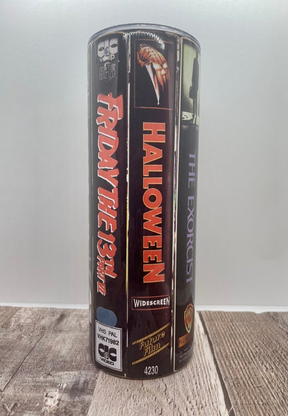 Horror movie tumbler, Halloween tumbler, thriller collection tumbler, VHS movies tapes, Halloween travel cup mug