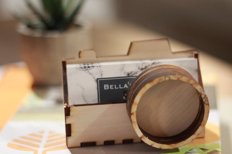 Handmade Wooden Camera Business Card Holder gift for image 1