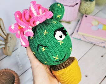 Large crocheted cactus with flowers, handmade deco, office home decoration, cactus plush toy, soft toy, gift for her, original gift for girl