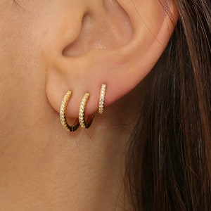 Dainty diamond huggie hoops, Diamond huggie earrings, Gold Conch Hoop Earring, Minimalist huggie hoops, Cartilage huggie hoops