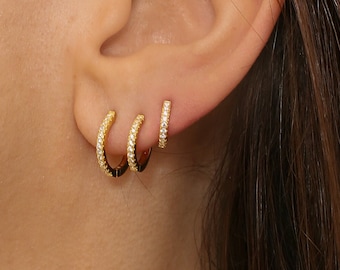 Dainty diamond huggie hoops, Diamond huggie earrings, Gold Conch Hoop Earring, Minimalist huggie hoops, Cartilage huggie hoops