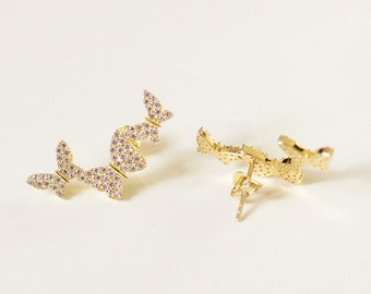 Stud butterfly earrings, Gold butterfly earrings, Butterfly wing earrings, Dainty gold stud earrings, Bridal ear climber