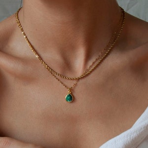 Malachite necklace gold, Natural malachite pendant necklace, Plain necklace or layered necklace set, Malachite gemstone necklace