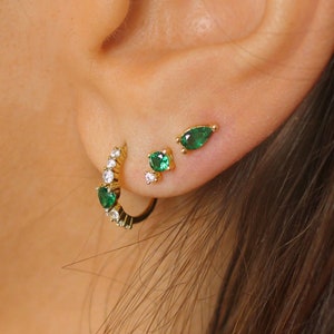 Gold Smaragd Ohrringe, Schwarz und Gold Ohrstecker, Citrin, Rosenquarz, Amethyst, Peridot Ohrringe, Conch Ohrring Gold