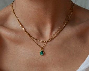 Malachite necklace gold, Natural malachite pendant necklace, Plain necklace or layered necklace set, Malachite gemstone necklace