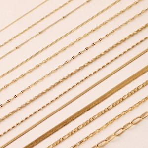 Satellietketting-visgraatketting-slangketting-gouden Figaro-ketting-T-staafketting-paperclipketting-chokerketting dames-gouden sieraden