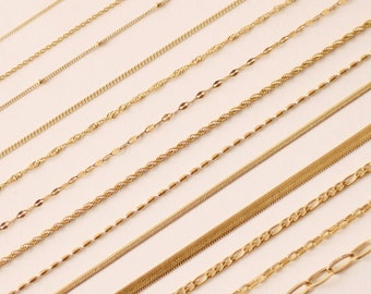 Satellite necklace-Herringbone chain-Snake Necklace-Gold Figaro Chain-T Bar Necklace-Paperclip Necklace-Womens Choker Necklace-Gold Jewelry