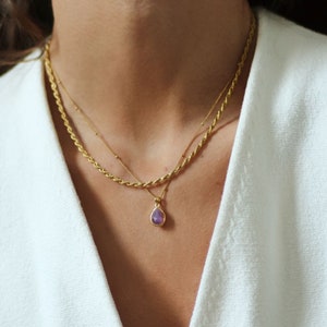 Raw Amethyst Necklace, Amethyst Gold Pendant, Satellite Chain, Natural Stone Necklace, Gift for Wife