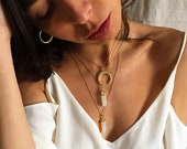 Light blue opalite necklace, Raw opal necklace gold, Dainty October birthstone necklace, Genuine opal gemstone pendant, Blue crystal point