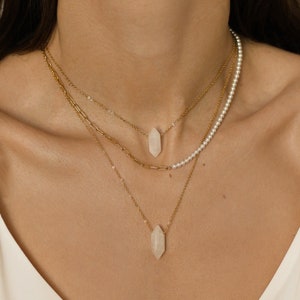 Clear Crystal Quartz Necklace, Raw Clear Quartz Necklace, Single or Gold Layered Necklace Set, Raw Crystal Necklace Gold