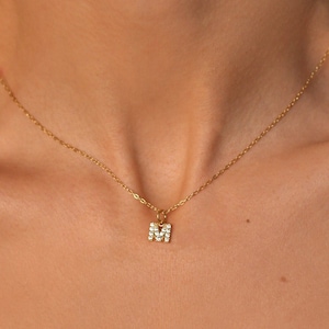 CZ Diamant Initial Halskette, 18k Gold Vermeil Kette, kleine Buchstaben Halskette, personalisierte Schmuck Geschenk für Sie