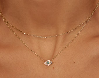 Sterling zilveren boze oog ketting - delicate gouden ketting - diamant boze oog hanger-perfect kerstcadeau voor haar