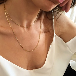 Simple necklace dainty choker gold, Gold layered necklace set, Two delicate necklace gold, Thick gold chain choker necklace image 8