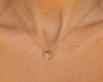 Crescent Moon Necklace Gold, Moon Phase Necklace, Half Moon Pendant, Moon Choker, Solid Sterling Silver Chain