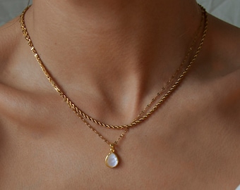 Pingente de ágata de renda azul, colar de ágata de renda azul, colar simples ou conjunto de colar em camadas, colar Hope, colar de pedra bruta genuína de ouro