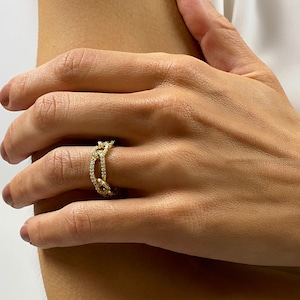 Kubanischer Kettenring, Iced Out Ring, Kettenglied Ring Gold, Cocktailring, Micro pflastern Ring, Kubanischer Gliederring, Beste Freund Geschenk