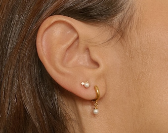 Freshwater Pearl Drop Earrings, Teardrop Pearl Earrings, Charm Huggie Hoops, Pearl Hoop Earrings Gold, Gold Huggie Earrings