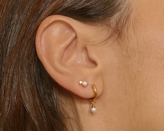 Freshwater Pearl Drop Huggie Earrings: 18k Gold Vermeil Hoops