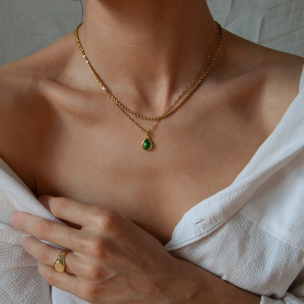 Natural malachite pendant necklace, Plain necklace or layered necklace set, Malachite gemstone necklace, Valentines Gifts for Her