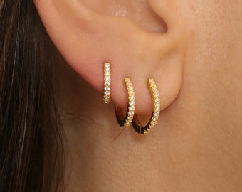Diamond Huggie Hoop Earring, Gold Conch Hoop Earring, Tragus Hoop Earring, Gold Cartilage Hoop, Silver Helix Hoop