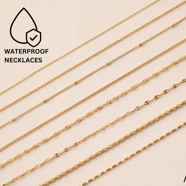 18K Gold Halskette-Kugel Kette-Panzerkette-Sateliten Halskette-Anker Kette-Seil Kette-Frauen Choker Halskette-Einfache Gold Halskette