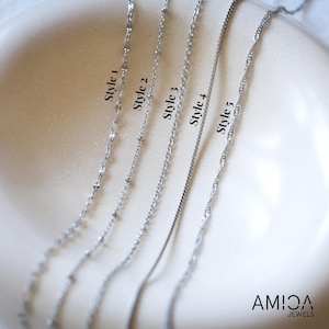 Simple Silver Necklace, Box Chain, Waterproof Necklace, Ball Chain, Curb Chain, Thin Silver Chain, Twist Chain, Best Friend Gift for Her