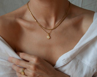 Colar de pedra da lua bruta, pingente de pedra da lua dourado, colar de pedra natural, pedra do mês de junho, presente para esposa