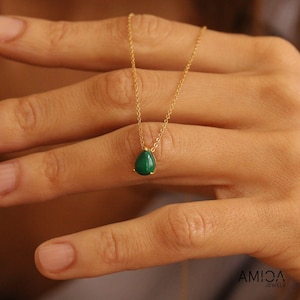 Malachite necklace gold, Raw crystal choker, Malachite pendant, Solid sterling silver chain, Gift for Wife
