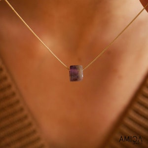 Amethyst Necklace, Gemstone Dice Necklace, Gold Box Chain, Real Amethyst Pendant, Unique Jewelry Gift for Her, Mothers Day Gift