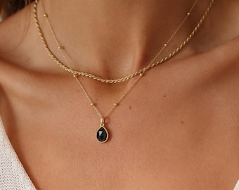 Collier de protection en onyx noir - gravé, imperméable, ne ternit pas, plaqué or 18 carats