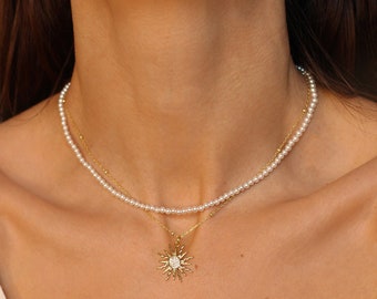 Vergina Sun Necklace Gold- Sunburst Necklace-Gold Sun Pendant-Dainty Necklace-Celestial Necklace-Sunbeam Necklace-Birthday Gift for Her