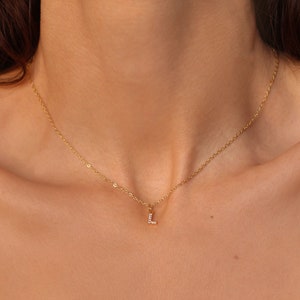 925 Sterling Silber Anfang Halskette-Gold Buchstabe Halskette-Einfache Gold Anfang Halskette-Diamant Anfang Anhänger-Geschenk für Sie