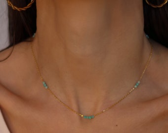 Amazonite Bead Necklace-Healing Crystal Necklace-Amazonite Pendant-Womens Choker Necklace-Throat Chakra Necklace-Birthday Gift for Her