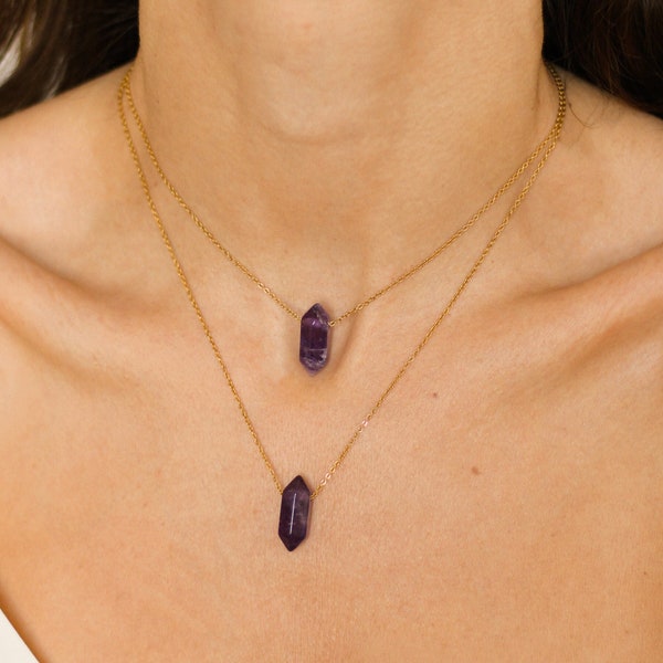 Raw Amethyst Necklace, Dainty Amethyst Necklace Real, Raw Crystal Necklace Gold, Crystal Point Necklace, Amethyst Choker