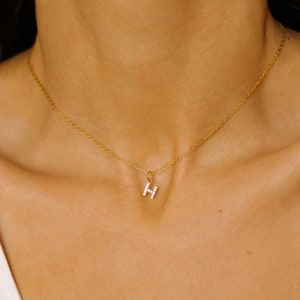 Gold Buchstabe Halskette-Sterling Silber erste Halskette-Diamant erste Anhänger-Gold erste Halskette-Brief Diamant Halskette-Geschenk für Sie