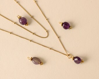 Raw Amethyst Crystal Necklace, Dainty Amethyst Necklace Real, Single or Layered Necklace Set Gold, Raw Crystal Necklace Gold