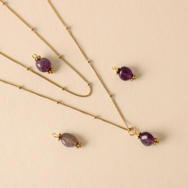 Raw Amethyst Crystal Necklace, Dainty Amethyst Necklace Real, Single or Layered Necklace Set Gold, Raw Crystal Necklace Gold